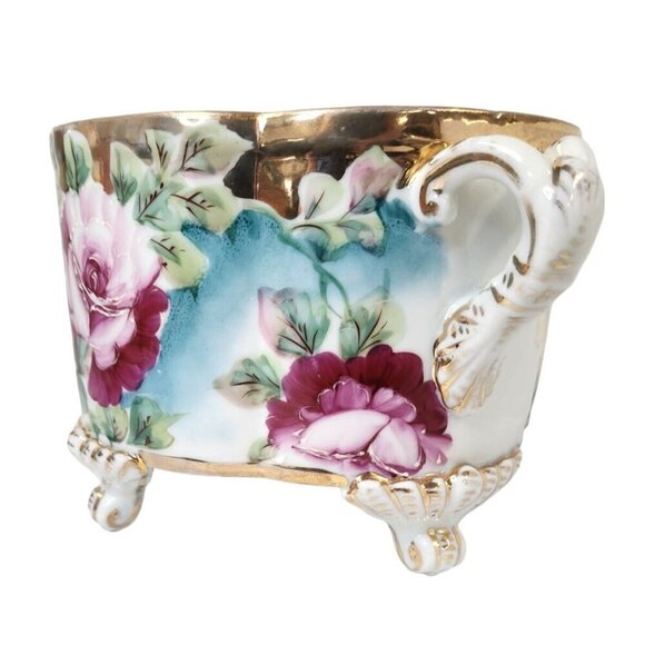 Antique Hand Painted Roses Porcelain Jardiniere Planter - Picture 3 of 16